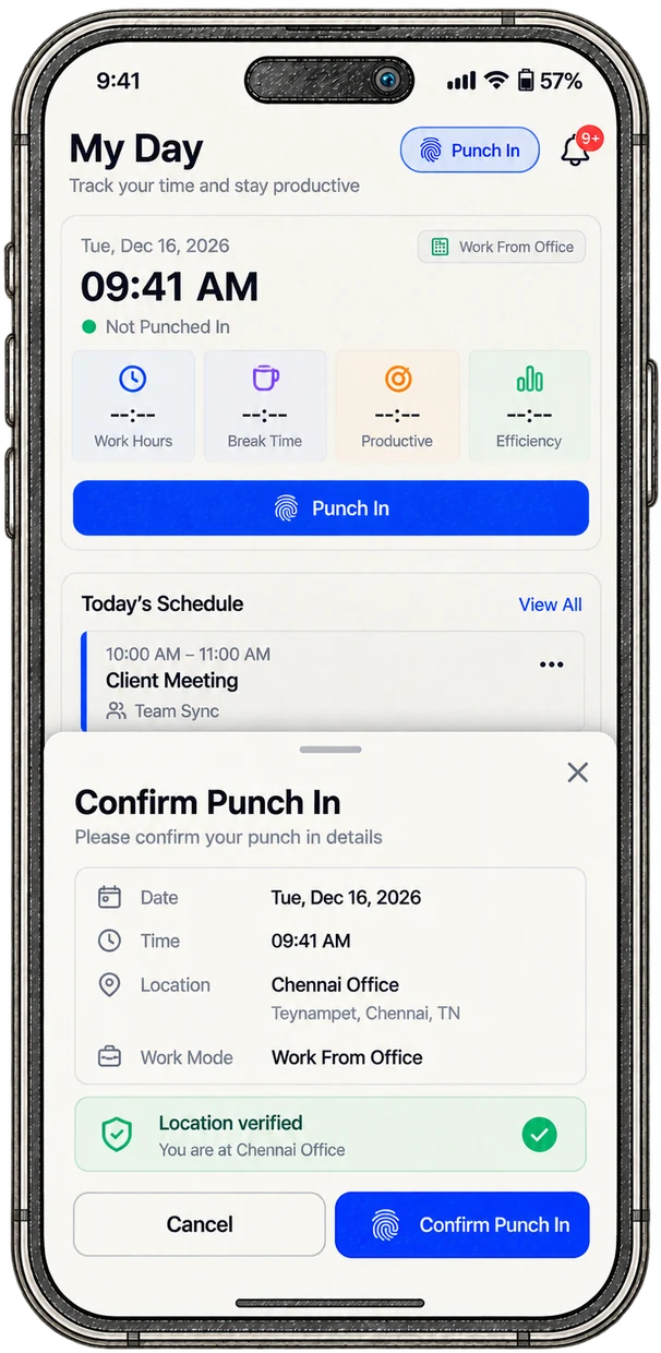 Sanyog iCRM mobile app: Attendance punch