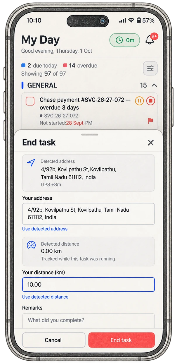 Sanyog iCRM mobile app: Field visit location